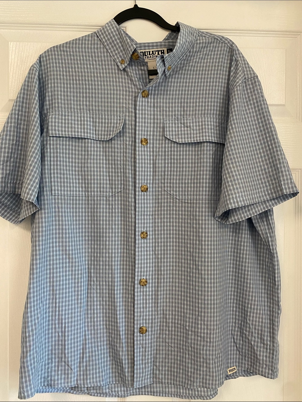Duluth Trading Co Light Blue Gingham Short-Sleeve Button-Down Shirt
